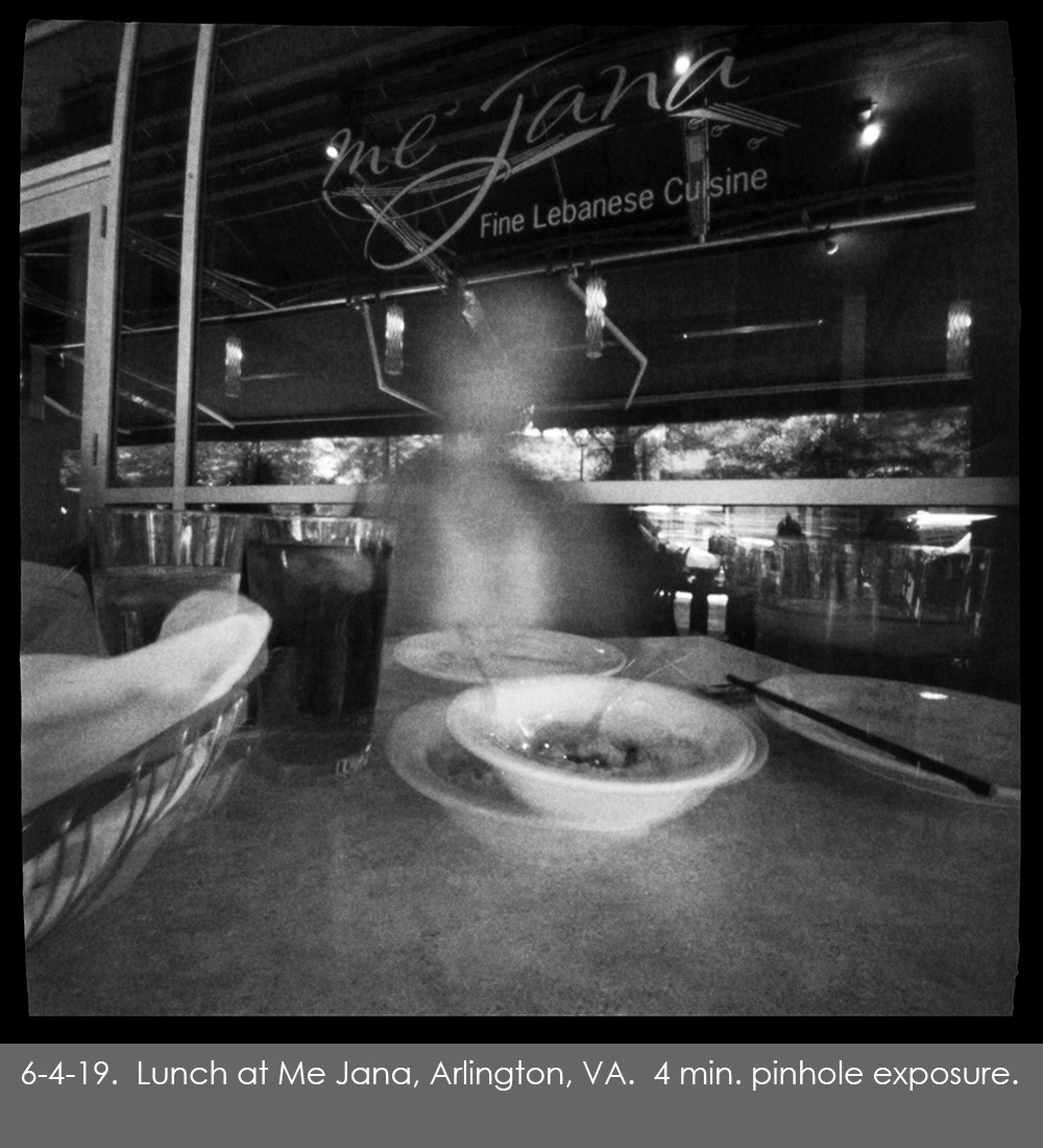 Pinhole photo of lunch at a restaurant in Arlington, Virginia.